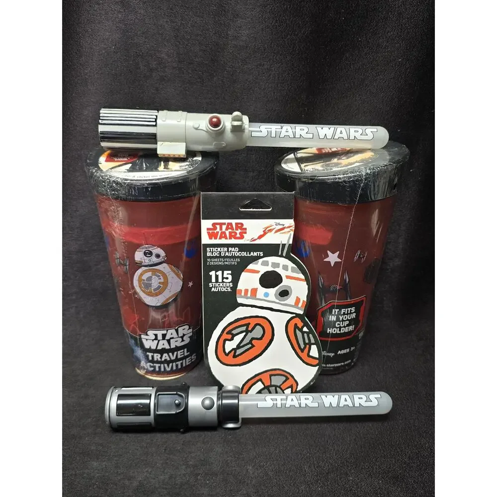 Star Wars Travel Cup w. Book Activities Crayons & 2 Light Sabers & Sticker Pad